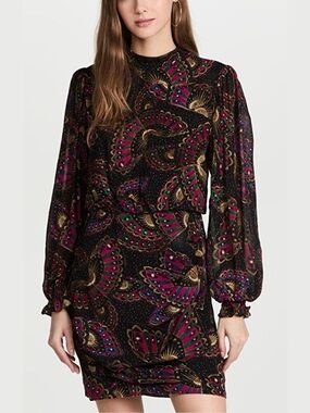 Drop Waist Puff Sleeve Butterfly Sky Mini Dress
